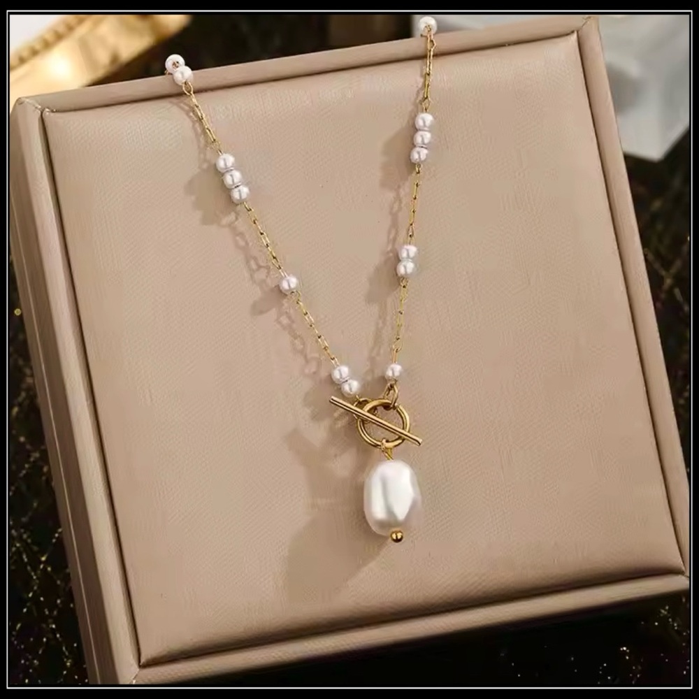 Clearance! NEW CHAIN PEARL TOGGLE PENDANT NECKLACE - Picture 3 of 4